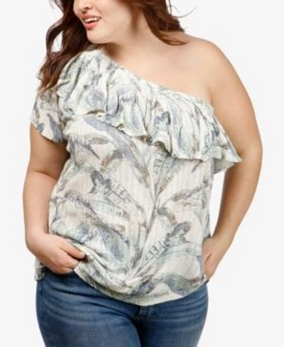 Shop Lucky Brand Trendy Plus Size Ruffled One-shoulder Top In Natural Multi