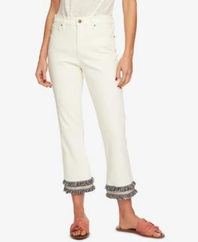 Shop 1.state Embroidered Fringe High-waist Jeans In Antique White