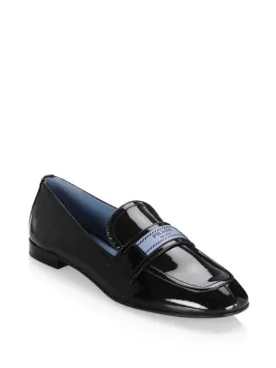 Shop Prada Women's Logo Patent Leather Loafers In Black