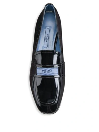 Shop Prada Women's Logo Patent Leather Loafers In Black