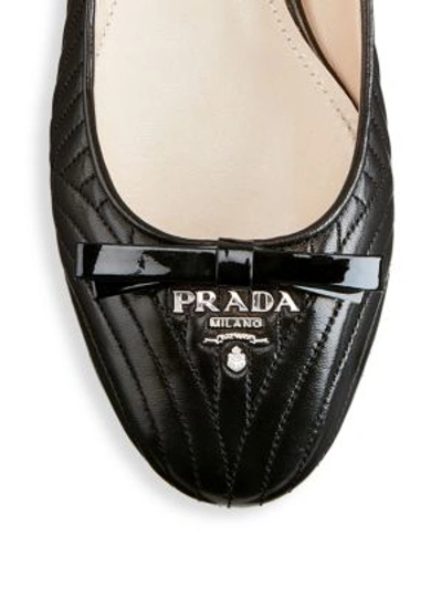 Shop Prada Textured Leather Ballet Flats In Black