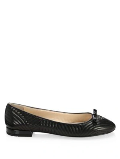 Shop Prada Textured Leather Ballet Flats In Black