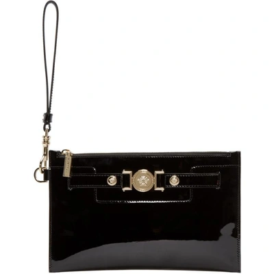 Shop Versace Black Patent Leather Medusa Pouch