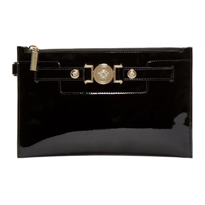 Shop Versace Black Patent Leather Medusa Pouch