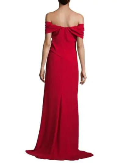 Shop Rene Ruiz Off The Shoulder Floor-length Gown In Hot Berry