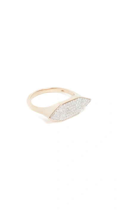 Shop Adina Reyter 14k Gold Pave Stretched Hexagon Signet Ring In Yellow Gold