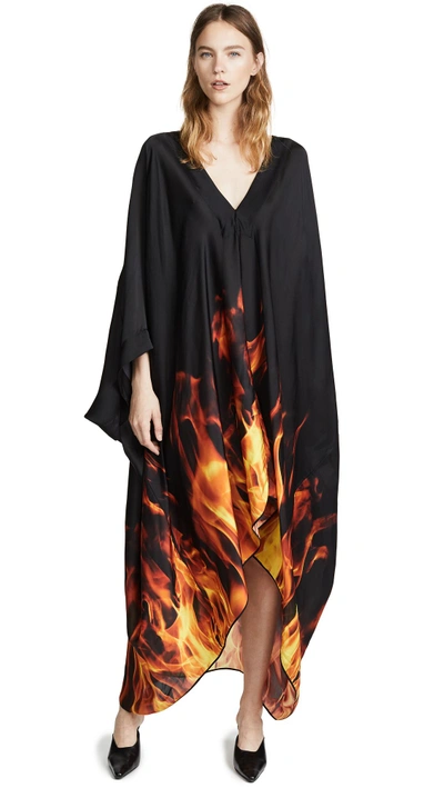 Shop Gareth Pugh Kaftan Flame Dress In Black/red/yellow