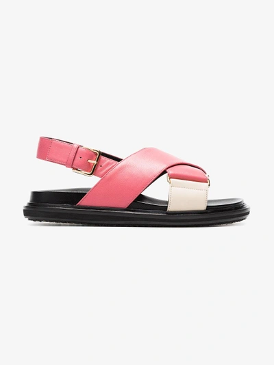 Shop Marni Pink Fussbett Cross-over Leather Sandals In Pink/purple