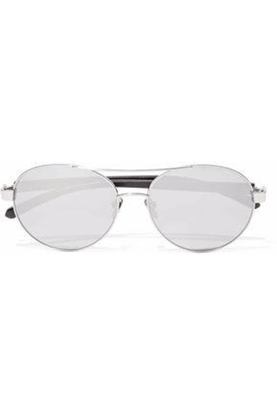 Shop Linda Farrow Woman Aviator-style Silver-tone And Wood Mirrored Sunglasses Silver
