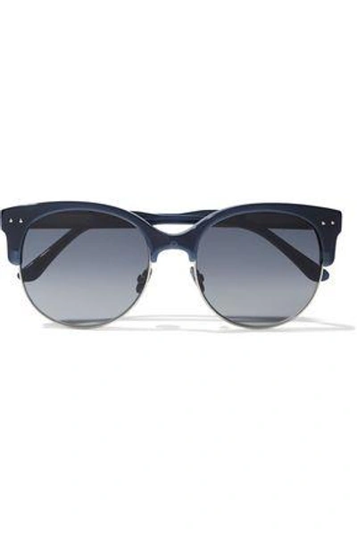 Shop Bottega Veneta Woman D-frame Acetate And Silver-tone Sunglasses Storm Blue