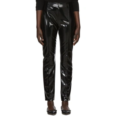 Shop Valentino Black Vinyl Skinny Trousers In 0no Black