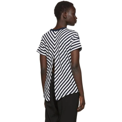Shop Rag & Bone Rag And Bone Navy And White Striped Kat Split Back T-shirt In 182 Wht/nav