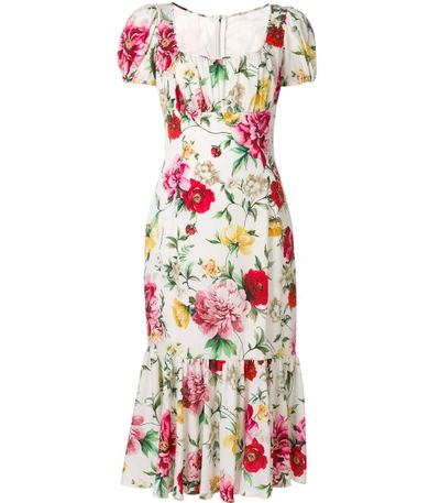 Shop Dolce & Gabbana Multicolor Floral Gathered Midi Dress