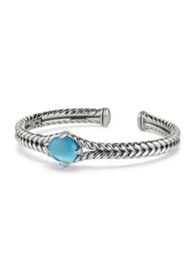 Shop David Yurman Châtelaine® Sterling Silver, Gemstone & Diamond Bracelet In Blue Topaz