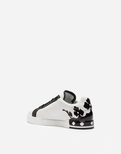 Shop Dolce & Gabbana Portofino Sneakers In Printed Patent Calfskin In White/black