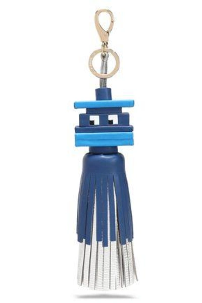 Shop Anya Hindmarch Woman Space Invaders Printed Leather Tassel Keychain Blue