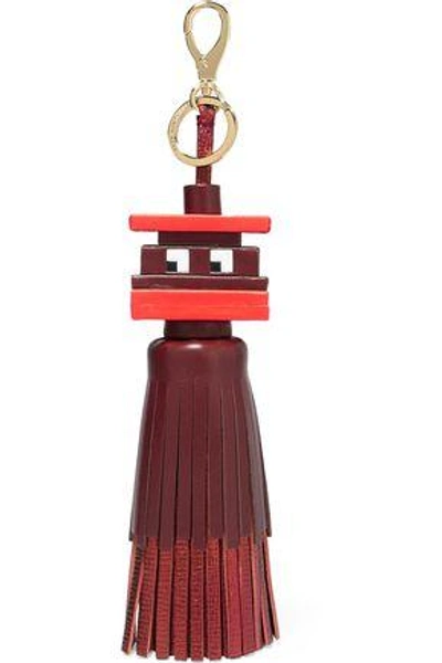 Shop Anya Hindmarch Woman Space Invaders Leather Tassel Keychain Merlot