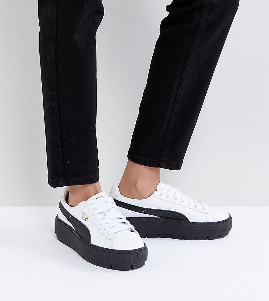 Puma Platform Trace Sneakers In White Black With Gum Sole - Black | ModeSens