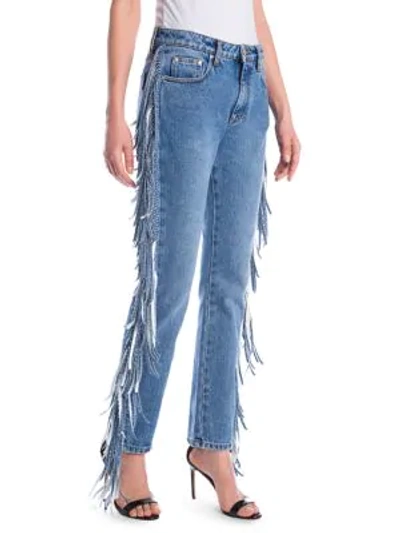 Shop Msgm Fringe Straight-leg Jeans In Denim