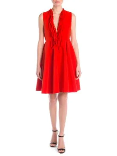 Shop Msgm Fringe Mini Dress In Red