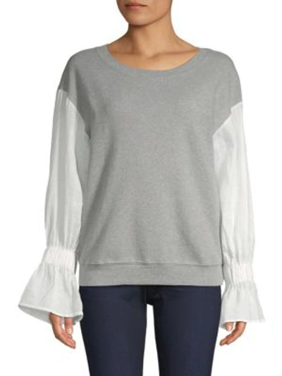 Shop Stateside Knit Bell Sleeve Pullover In Heather Grey