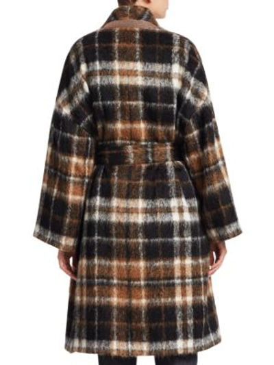 Shop Brunello Cucinelli Belted Alpaca Plaid Coat In Onyx Fango
