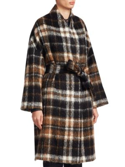 Shop Brunello Cucinelli Belted Alpaca Plaid Coat In Onyx Fango
