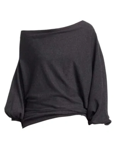 Shop Brunello Cucinelli Off-the-shoulder Cashmere Knit Sweater In Onyx