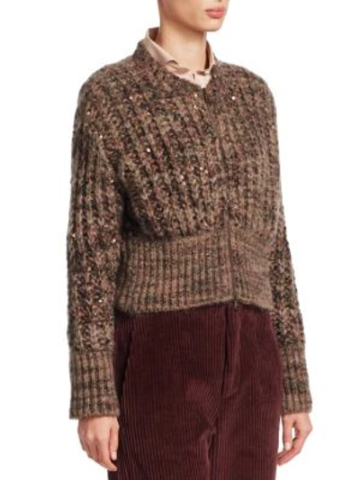 Shop Brunello Cucinelli Knit Cashmere & Silk Cropped Cardigan In Maple