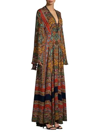 Shop Etro Dream Catcher Silk Kimono Gown In Orange