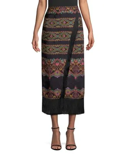 Shop Etro Chain Paisley Silk Tassel Midi Skirt In Black