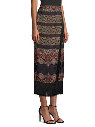 Shop Etro Chain Paisley Silk Tassel Midi Skirt In Black