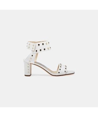 white studded block heels