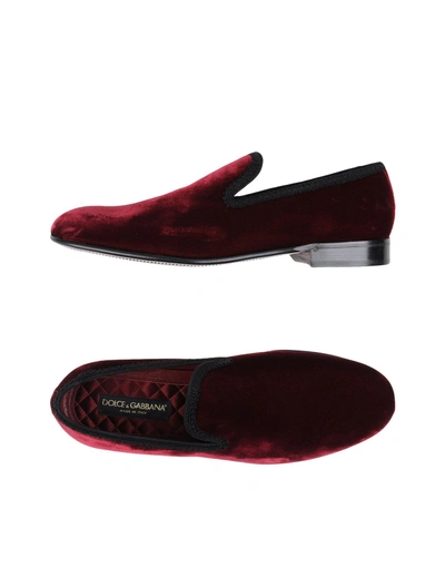Dolce & Gabbana Red Cotton Velvet Slip On Loafers Formal Shoes In Red