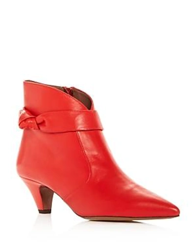 Shop Tabitha Simmons Women's Nixie Leather Kitten Heel Pointed Toe Booties In Red