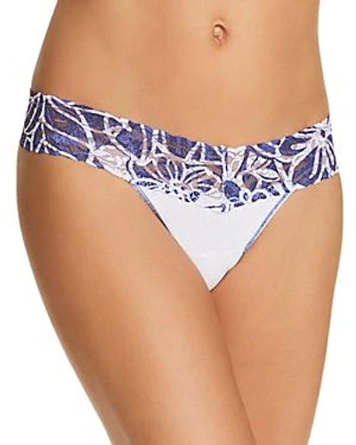 Shop Hanky Panky Printed Waist Low-rise Thong In White/hibiscus
