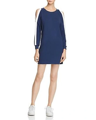 Shop Pam & Gela Lace-up Back Cold-shoulder Dress In Navy