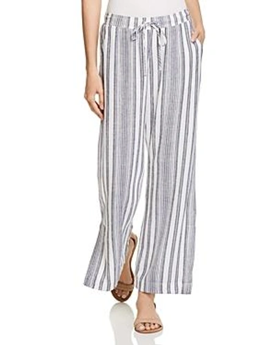 Shop Bella Dahl Slit Wide-leg Stripe Pants In Navy