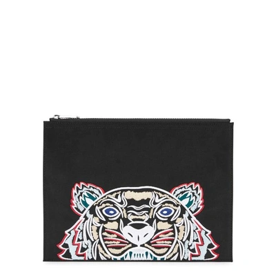 Shop Kenzo Tiger-embroidered Canvas Pouch In Black