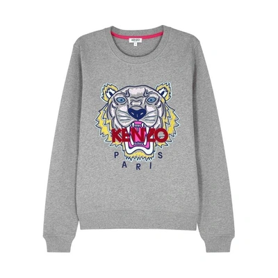 Shop Kenzo Grey Tiger-emboridered Cotton Sweatshirt