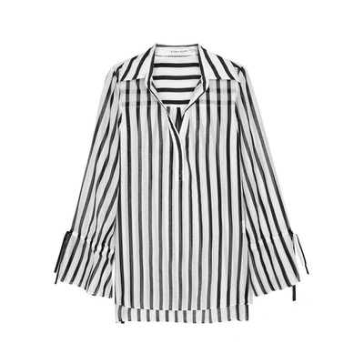 Shop Alice And Olivia Geraldine Striped Silk Chiffon Blouse In Black And White