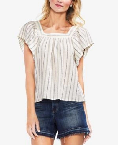 Shop Vince Camuto Metallic-stripe Peasant Top In Canopy Green