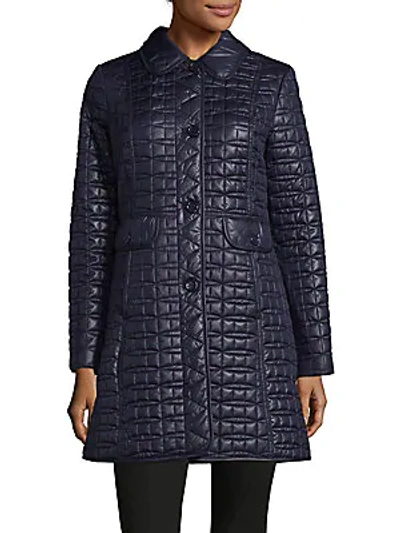 Shop Kate Spade Bow Quilted Coat In Navy