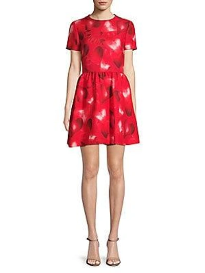 Shop Valentino Hearts Fit-&-flare Dress In Red