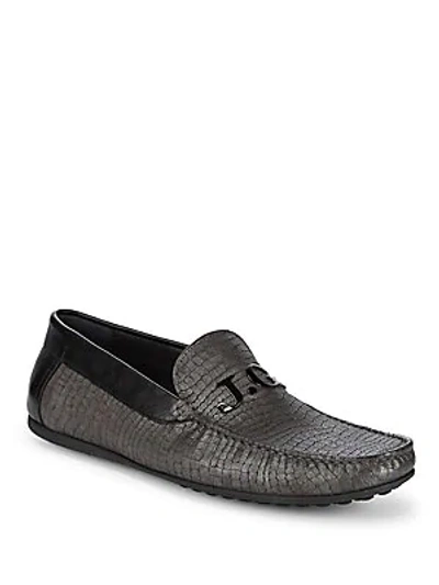 Shop John Galliano Embossed Leather Driver Shoe In 1a1a1a