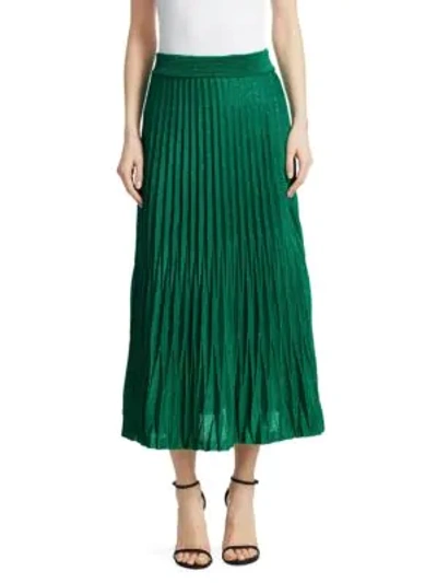 Shop Maje Jupette Pleated Midi Skirt In Green