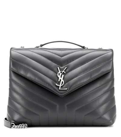 Shop Saint Laurent Medium Loulou Monogram Shoulder Bag In Grey