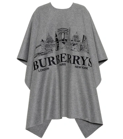 Shop Burberry Embroidered Cashmere Poncho In Grey