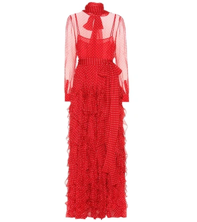 Shop Valentino Polka-dot Silk Gown In Red