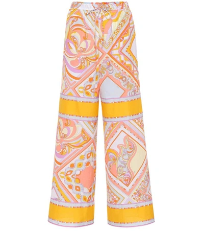 Shop Emilio Pucci Beach Printed Cotton Pants In Multicoloured